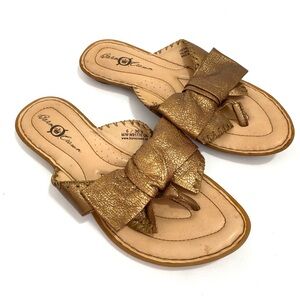 Born Crown Thong Bow Sandals 6 / 36.5 Bronze Leather Flat Slip On